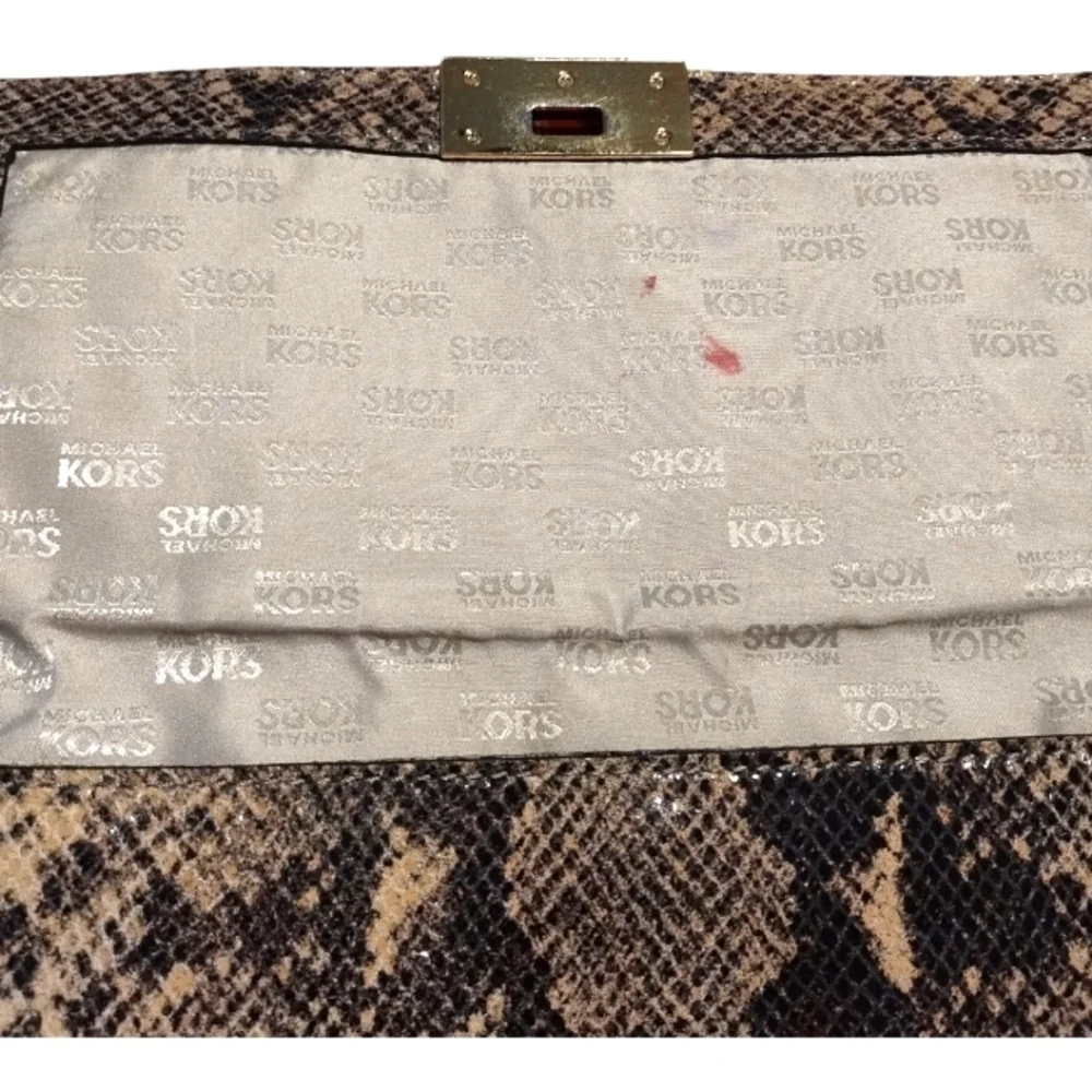 Michael Michael Kors Beige Python Embossed Leather Turnlock Purse